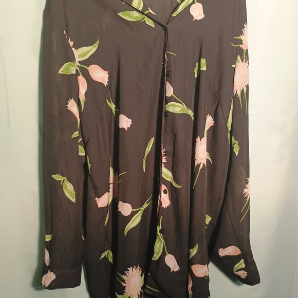 Blair Collection Black Floral Tunic Top – Long Sleeve Blouse - Picture 2 of 4